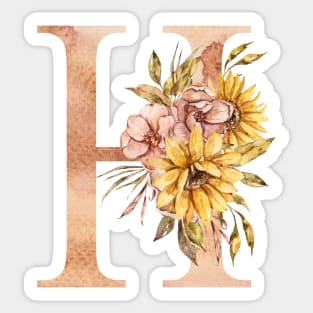 Watercolor sunflower bouquet monogram letter H Sticker